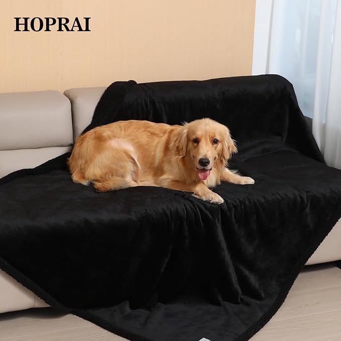 HOPRAI Dog Blanket, Waterproof Reversible Sherpa Fleece Throw Blanket, Furniture Cover for Bed, Couch, Sofa Protection from Liquid Pee and Pet Fur of Puppy, Cat (Black S28*39inches)