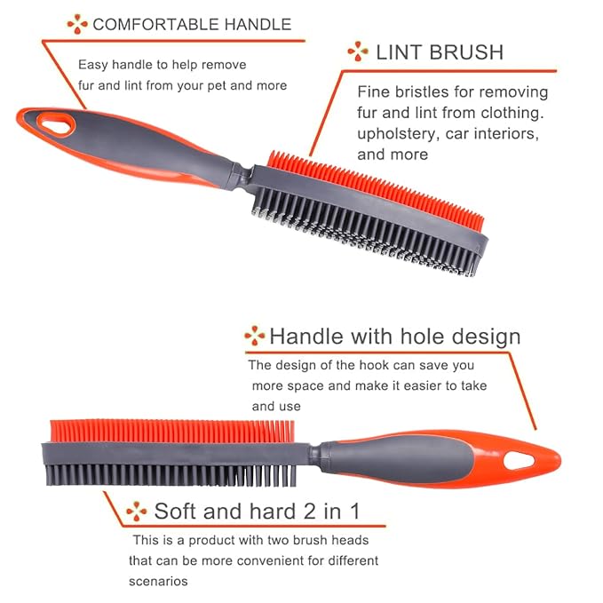 Godiyyer Rubber Pet Hair Removal Brush for Couch Clothes Dog Cat Pet Hair Carpet, Also Used as Dog Cat Bath Brush with Massage Effect (orange)