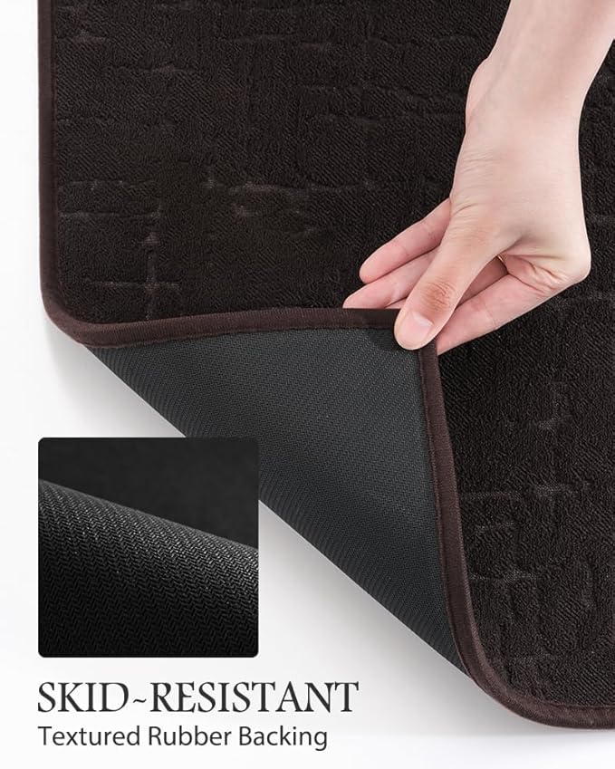 AMOAMI-Bath Mat-Absorbent Quick Dry Bathroom Floor Mats-Washable Rubber Backing Bath Mats for Bathroom Rugs Fit Under Door-Bath Rug for in Front of Sink Bathtub Shower Room, Brown 20''x32''