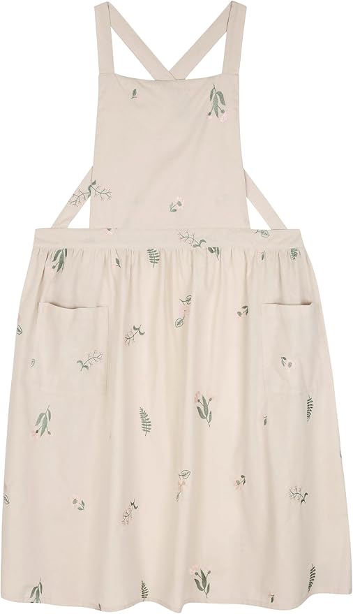 Japanese apron Women-Cross Back Apron for Women with Pockets, Pinafore Aprons, Womens Cotton Linen Apron