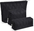Huhumy 3 Pcs Puffy Makeup Bag Quilted Cosmetic Pouch for Women Cute Waterdrop Travel Toiletry Bag Puffer Makeup Organizer Purse Pouch Preppy Pencil Case with Zipper(Black)