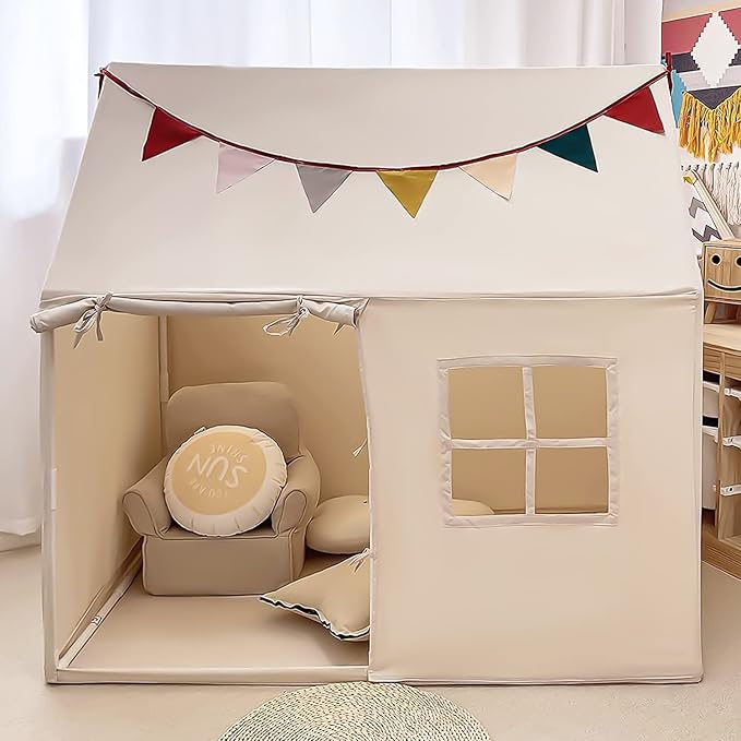 Kids Tent Indoor Playhouse, Kids Play Tent Large Kid Playhouse Toys Toddler Tent Play House with Pennant Banners, Kid Toys for Boy Girl Birthday House Gift