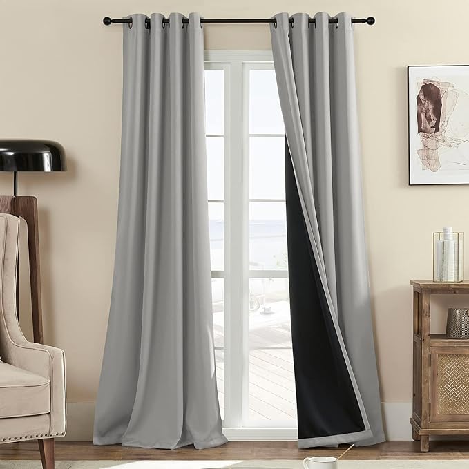 Rutterllow 100% Blackout 330 GSM Curtains, Full Shade 80 Inches Long Complete Drapes for Living Room,Thermal Insulated Bedroom Window Treatment Drapes (2Panels,Light Gray,52x80inch)