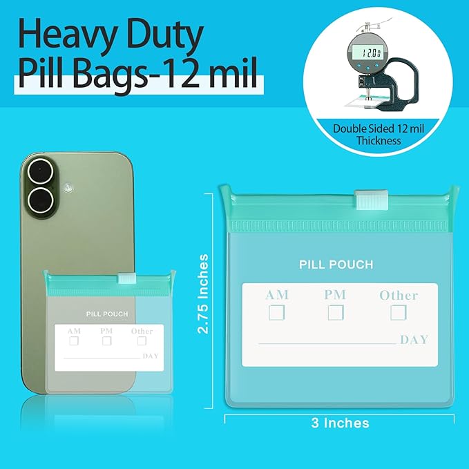 36 Packs Color Pill Pouch Bags 12mil 3 x 2.75 Inch bpa-Free, Frosted Clear EVA Materials, Heavy-Duty Thick Plastic Bags for Travel Medicine Organizer, Jewelry, Small Craft Pieces-Clear+Green