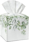 Watercolor Green Leaves Tissue Box Covers Square, Leather Tissue Box Holders Decorative for Car Nightstand Home Office Bathroom Organizer, Square Facial Paper Organizer Home Decor -009