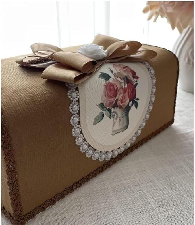 Tissue Cover Holder Fabric Art Cute Tissue Box Cover Dispenser Napkin Organizer for Bathroom Bedroom Office and Car (B - Coffee Color)