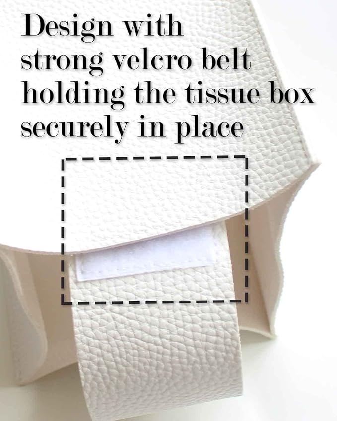 Extra Large Tissue Box Cover Rectangular – Plus Size Tissue Box Holder with Bottom Belt [JESMINI, White] Decorative Faux Leather Long Rectangle Tissue Holder for Bathroom/Home/Car/Office Decor