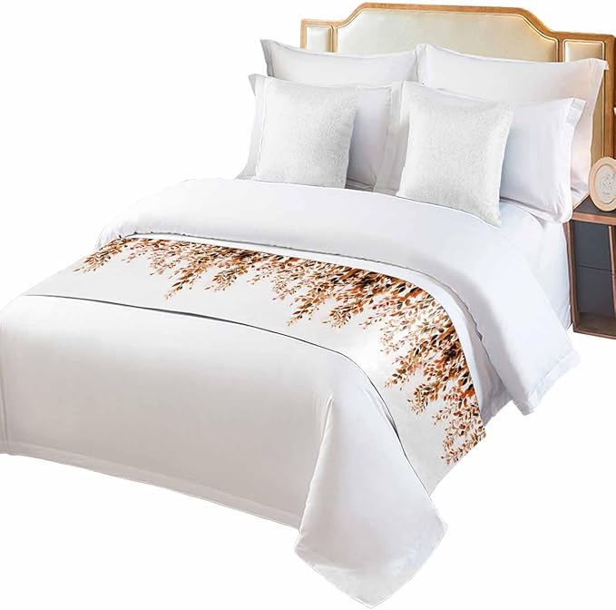 DecorLovee Orange Eucalyptus Bed Runners for Cal King Size Bed, Decorative Bed Throws for Foot of Bed, Fall Weeping Botanical Leaf Watercolor Bed Runner Sofa Throw Bedding Scarf Slipcover for Bedroom