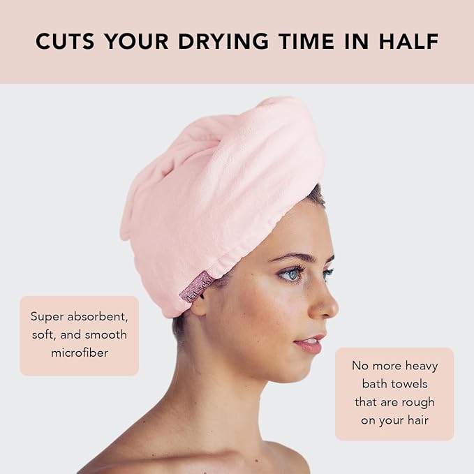 Kitsch Microfiber Hair Towel Wrap for Women - Super Absorbent Hair Drying Towel - Quick Dry, Anti-Frizz - for Long & Short, Wet & Curly Hair - Blush