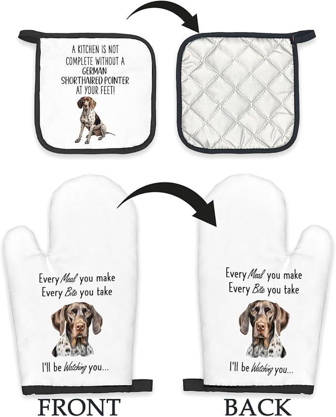 German Shorthaired Pointer Gifts Dog Oven Mitts and Pot Holders Sets, German Shorthaired Pointer Dog Decor Kitchen Accessories Sets, Dogs Heat Resistant Oven Glove Potholders for Kitchen Baking
