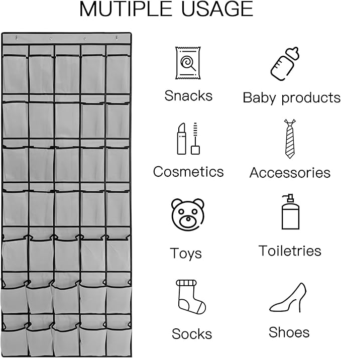 TidyMaster 1 Pack 35 Breathable Mesh Pockets Large Hanging Shoe Organizer Over The Door Shoe Rack for Closet Door Storage Shoe Holder Hanger, 4Hooks, Grey (67.7'' x 26.4'')