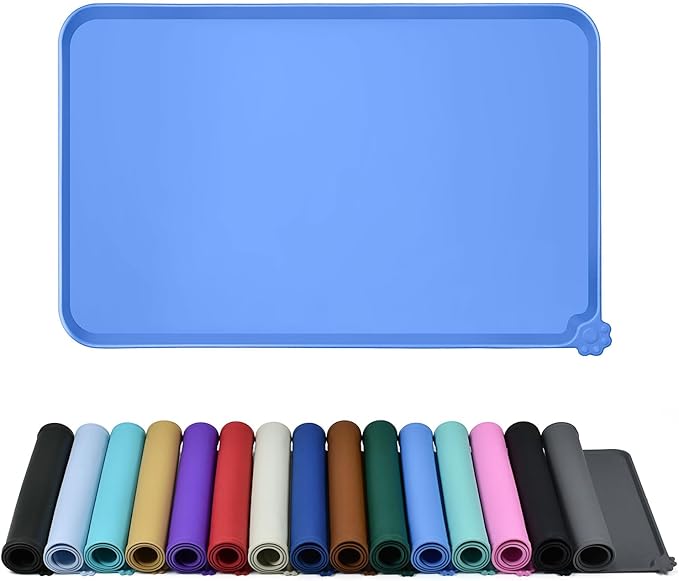Reopet Waterproof Pet Feeding Mat with High Raised Edges, Heavier and Thicker Placemats for Cat Dog Water Bowl with BPA Free, Dogs Cats Food Mats for Messy Drinkers to Prevent Spill and Protect Floors