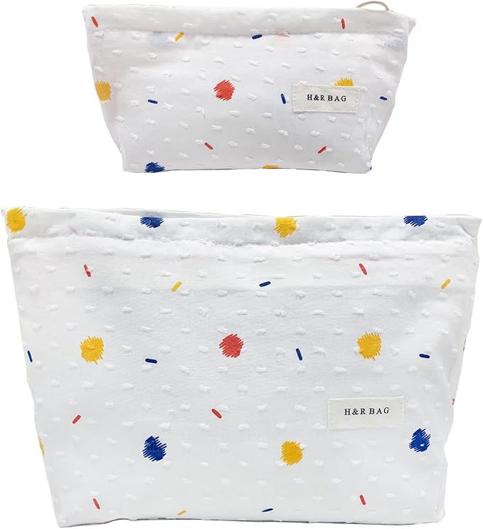 getgto 2 Pcs Makeup Bags, Large Cosmetic Bag Travel Toiletry Bag Organizer for Women, Embroidery Craft, Floral Makeup Bag Small Cosmetic Pouch Purse with Zipper, Gifts for Girls Teen (Colorful Dots)