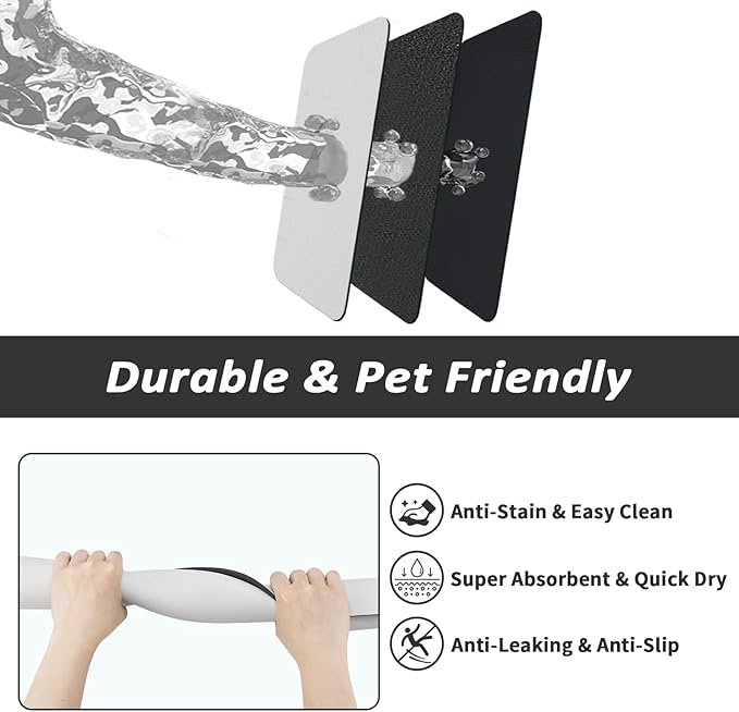 HotLive Dog Food Mat - Absorbent Cat Mat for Food and Water, No Stains Pet Feeding Bowl Mat, Easy to Clean Pet Placemats, Quick Dry Dog Water Dispenser Mat for Messy Drinkers | Light Grey 24"x36"