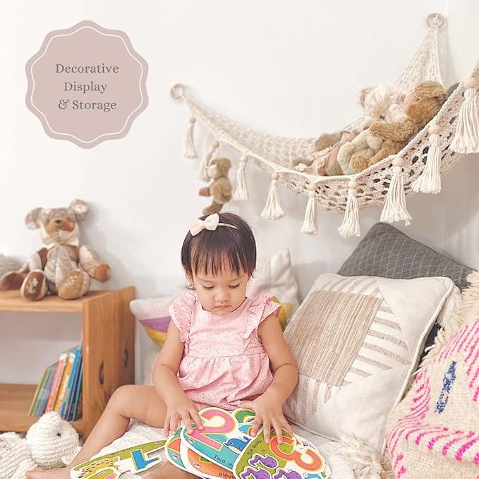 Sasa Baby and Toddler Macrame Toy Hammock for Stuffed Animals - Plushie Toy Hammock for Baby Girl Nursery Decor, Plush Hammock, Stuffy Hammock, Hanging Stuffed Animal Organizer, Sweet Pink