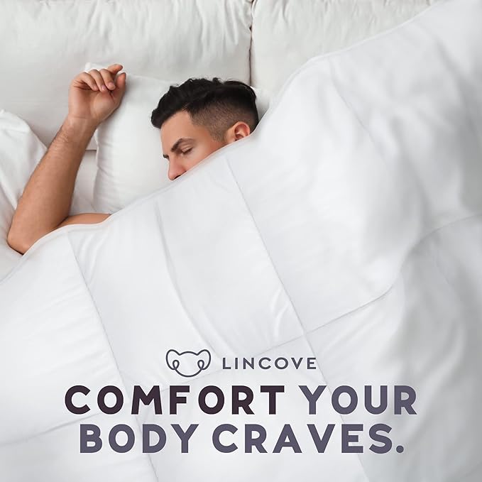 Lincove Canadian Down Comforter – All-Season Warmth Duvet Insert – Corner Loops in Each Corner, 600 Thread Count - 100% Cotton Sateen Shell, Queen