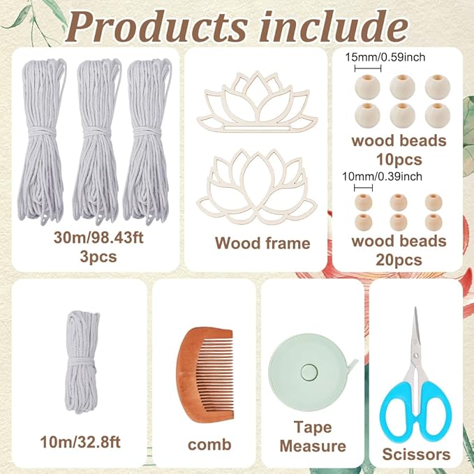 FREEBLOSS 2 Set DIY Macrame Lotus Wall Hanging Kit Macrame Tapestry Kit with Instructions Wooden Frames for Adults Beginners Lotus Wall Hanging Decor for Living Room Bedroom