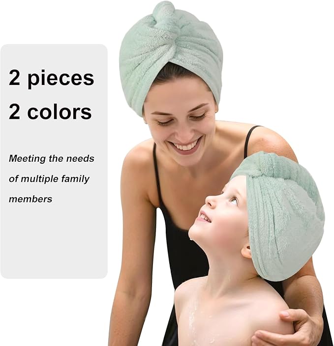 AGKXHDEC 2 Packs Single Layer Microfiber Hair Turbans - Drying Wrap for Women (Light Green-2pcs)