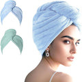 AGKXHDEC 2 Packs Single Layer Microfiber Hair Turbans - Drying Wrap for Women (Blue,Light Green)