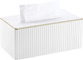 KINGFOM Rectangular Tissue Box Cover, PU Leather Tissue Box Holder with Magnetic Bottom, Napkin & Facial Tissue Holder Dispenser Decorative Box Cover for 120-count (3-Ply) 160-count (2-Ply) White