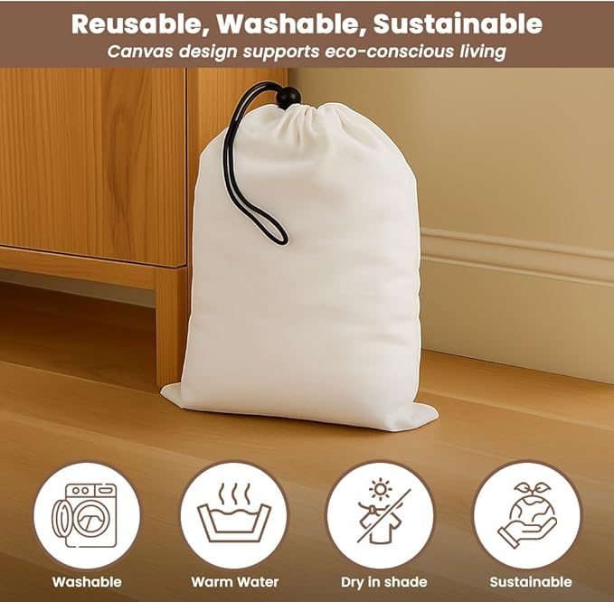 LFH Cotton Rich Shoe Storage Bags with Drawstring, Dustproof Breathable Reusable Organizer, Perfect For Travel, Dorm, Hotel, College, Gym, Easy to Carry, Machine Washable 12"x17" (Pack of 6) - White