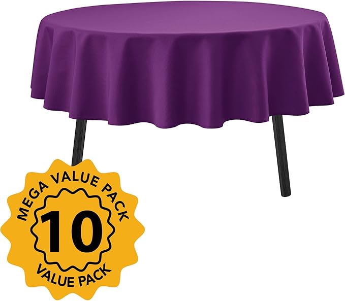 10-Pack Purple Round Tablecloths, 84 Inches, Stain-Resistant Polyester for 3-5 Ft Round Tables - Washable Table Covers for Weddings, Banquets, Birthday Parties, Events
