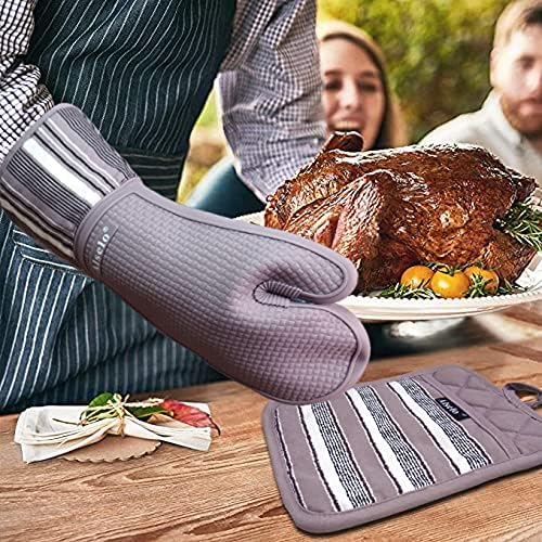 Silicone Oven Mitts Heat Resistant 550 Degree Extra Long Kitchen Gloves Pot Holders with Waterproof and Non-Silp for Baking Cooking Barbecue Microwave Machine Washable (Extra Long Purple, 2)