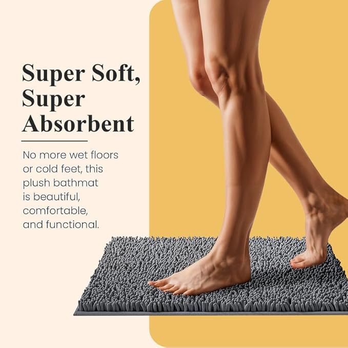 MAYSHINE Plush Shaggy Chenille Bath Mat | Extra Soft, Super Absorbent, Non-Slip Bathroom Rug | Fluffy Microfiber, Area Rug Sets for Bathroom Floor, Kitchen, Living Room | 24"x17" | Spa Blue