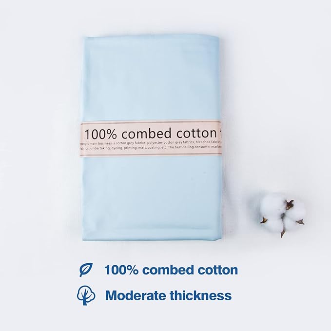 5 Yard Baby Blue Cotton Fabric, Natural Cotton Poplin Fabric by The Yard, 59 Inches Wide 100% Cotton Fabric, Soft Embroidery Muslin Quilting Material for Sewing Material Apparel Cloth