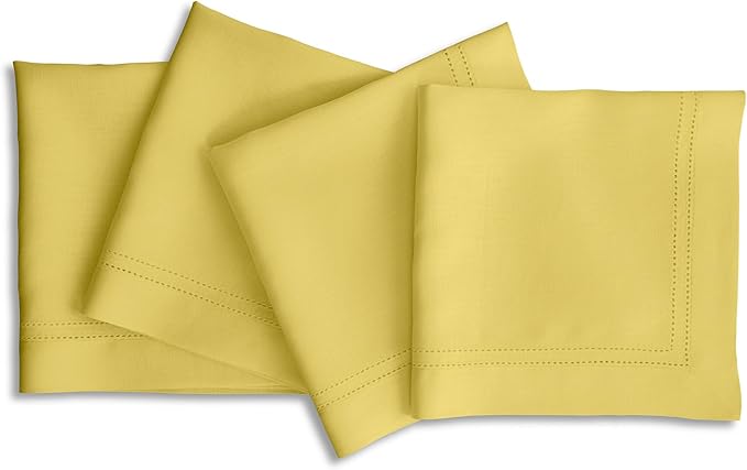 Solino Home Linen Cloth Napkins Set of 4-100% Pure Linen Sunshine Yellow Dinner Napkins 20 x 20 Inch for Spring, Easter - Double Hemstitch, Handcrafted and Machine Washable