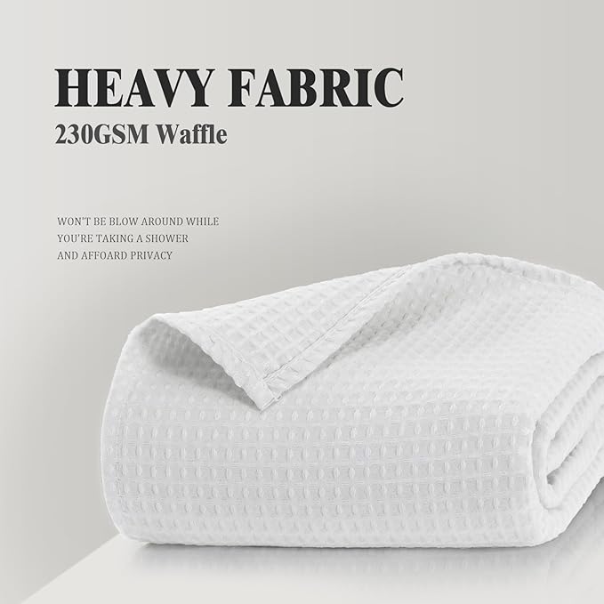 Awellife Waffle Hotel Textured White Shower Curtains for Bathroom 230 GSM Heavy Duty Fabric Liner, 72" W X 72" L Inch