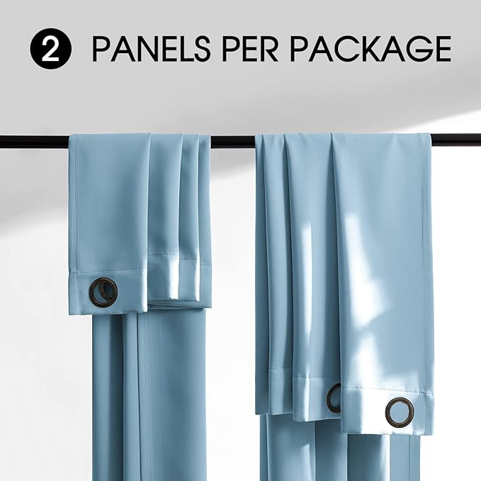 Rutterllow 100% Blackout Curtains 2 Panels, Full Shade 72 Inches Long Complete Drapes for Living Room,Thermal Insulated Bedroom Window Treatment Drapes (Haze Blue, 52x72 inch)
