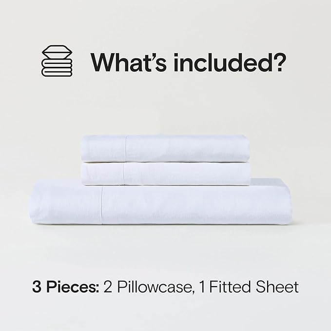 Sijo Stone Washed Organic French Linen Bed Sheet Set, GOTS Certified Organic, Best Cooling Linen Sheet Award by Sleep Foundation, 3 Piece - 2 Pillowcases and 1 Fitted Sheet (Snow, Full)