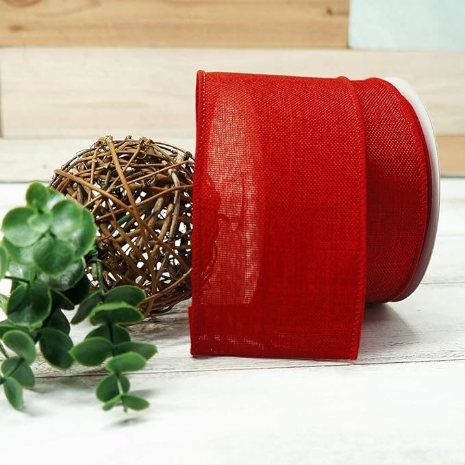 CT CRAFT LLC Burlap Fabric Wired Ribbon 2.5 Inch x 10 Yards Red for Christmas Home Wedding Decor Gift Wrapping Tree Topper Bow Wreath Bouquet DIY Crafts