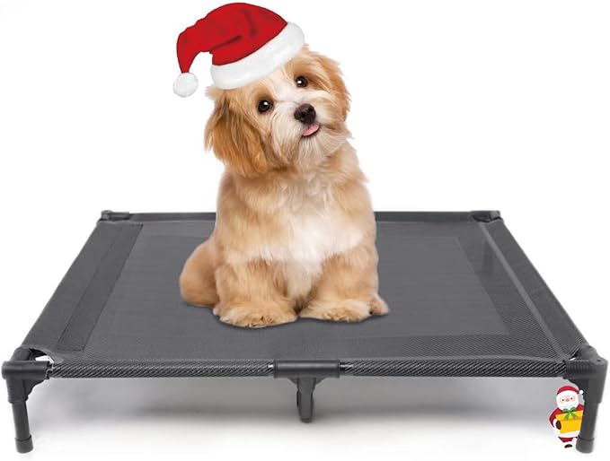 suddus Elevated Dog Bed for Medium Dogs, Dual Support Cooling Cot with Teslin Mesh, Portable Waterproof Pet Bed for Indoor/Outdoor Use, Medium, 30x23x6.3 Inch, Grey