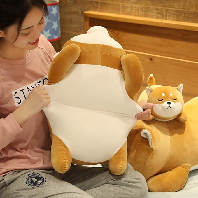 ERDAO Shiba Inu Plush Pillow,Soft Corgi Stuffed Animals Toy Cute Sleeping Puppy Doll Gifts for Kids (Round Eyes, 13.7 inch)