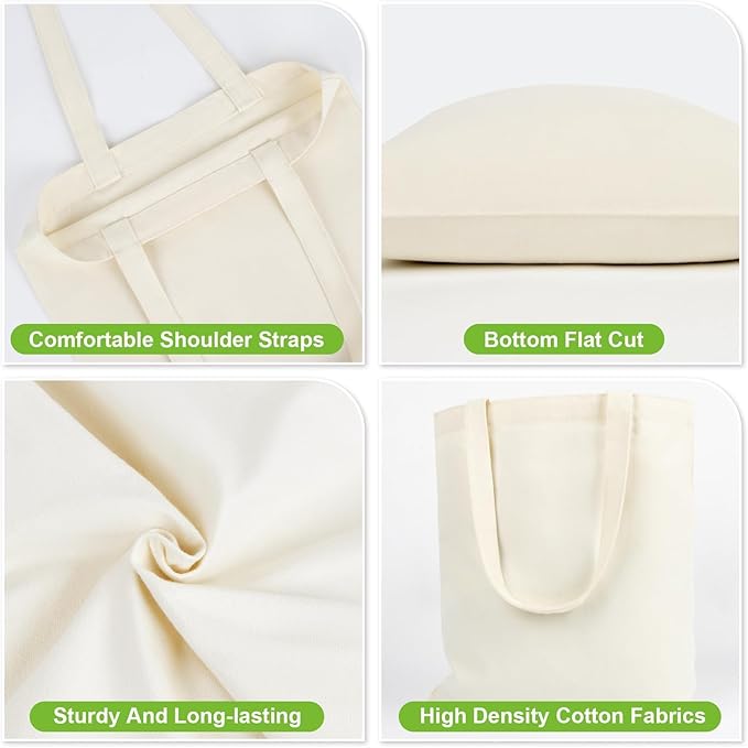 RAINFLOW Canvas Tote Bag - 4 PCS Cotton Canvas Reusable Grocery Shopping Blank Tote Bag with Handles for Crafts DIY, Gift, Advertising Promotion Activity