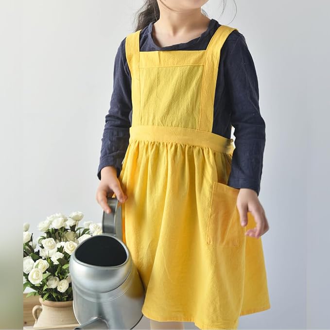 ODIZLI Frill Apron for Women Cotton Cross Back Vintage Ruffle Apron for Garden Cooking Aprons