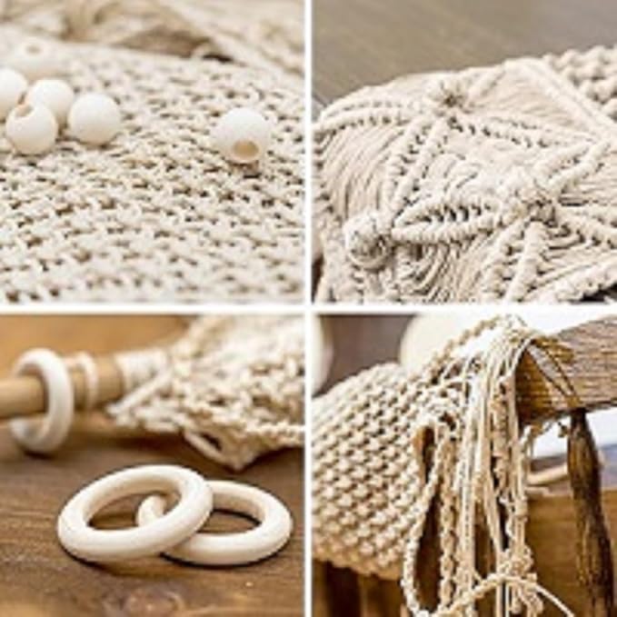 Macrame Kit - 227pc Wall Hanging and Plant Hanger Supplies, 225y Cord 3mm, Beads, Wood Dowels, Rings, E-Book - DIY Craft Starter Set for Adults and Beginners