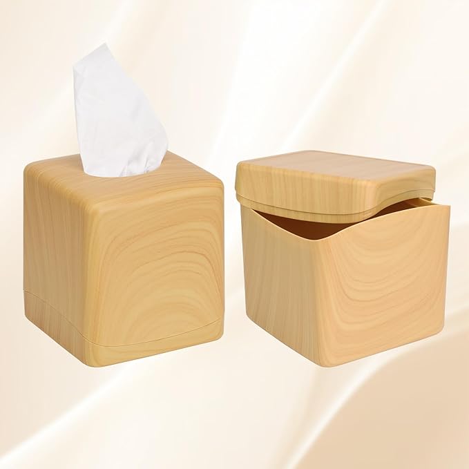 MOCHTERO Modern Wood Grain Finish Square Tissue Box Cover,Cube Tissue Holders,for Bathrooms,Bedroom, Dinner Table,Living Room,Office