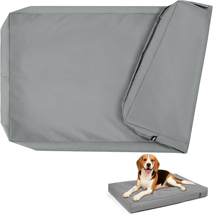 Waterproof Dog Bed Cover Replacement Washable, Easy to Clean, Pet Hair Resistant, Heavy Duty Oxford, Zipper Closure, Indoor/Outdoor Use, Fits 38 Inch Dog Crate - Large - 36"x 27"x 3" - Grey