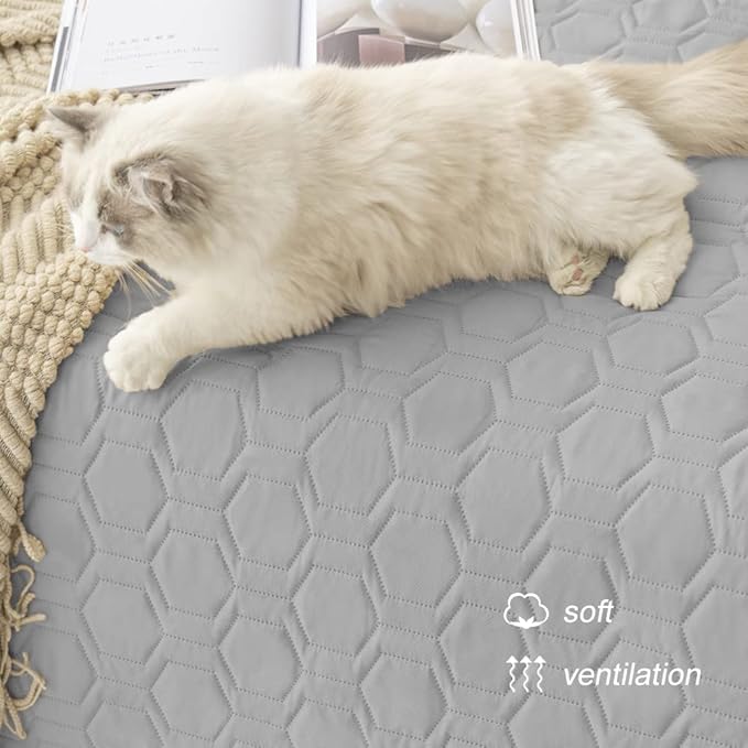 Tcksstex Waterproof and Non-Slip Dog Bed Cover and Pet Blanket Sofa Pet Bed Mat ，car Incontinence Mattress Protectors Furniture Couch Cover for Most Cats Dogs, Pets（82x102-Light Grey）