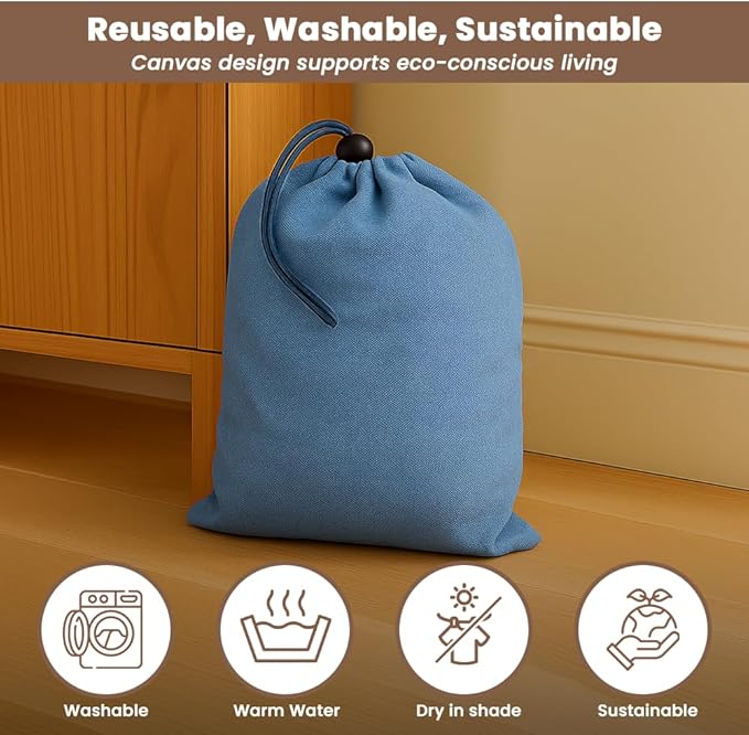 LFH Cotton Rich Shoe Storage Bags with Drawstring, Dustproof Breathable Reusable Organizer, Perfect For Travel, Dorm, Hotel, College, Gym, Easy to Carry, Machine Washable 8"x17" (Pack of 2) - Sky Blue