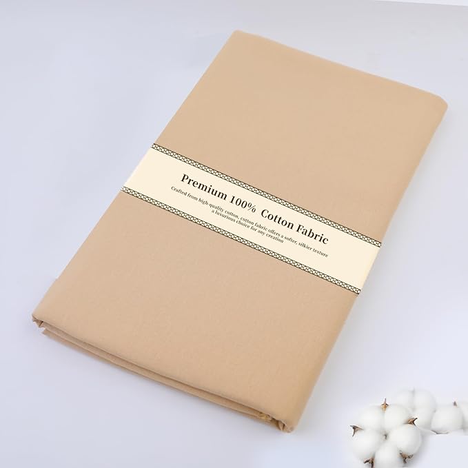 Cotton Fabric Natural Cotton Poplin Fabric by The Yard 100% Cotton, 59 Inches Wide Soft Embroidery Fabric Material for Quilting, Sewing, Crafts, Binding, Backing and Lining (Beige, 3 Yard)