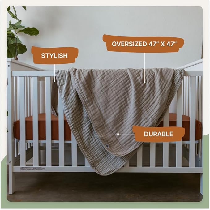 Parker Baby Muslin Blanket | 100% Soft Cotton Toddler Quilt & Baby Muslin Swaddle | Gender Neutral Design 47" x 47" Blanket