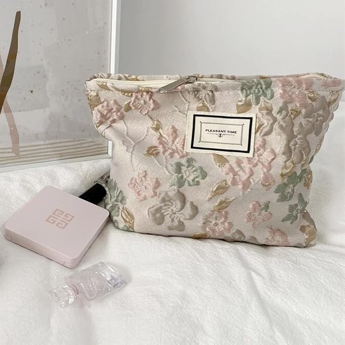 SxoSyo Cosmetic Bags for Women Makeup Bag Large Capacity Purse Travel Toiletry Zipper Storage Pouch Make up Brushes Organizer for Gifts (Stereo flower, pink)