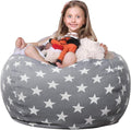 WEKAPO Stuffed Animal Storage Bean Bag Chair Cover for Kids | Stuffable Zipper Beanbag for Organizing Children Plush Toys Large Premium Cotton Canvas (Grey Star, X-Large)
