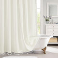 MitoVilla White Boho Extra Long Shower Curtain 72 x 84, Modern Farmhouse 84 inch XL Rustic Polyester Linen Tassel Heavy Duty Shower Curtain Set with Hooks for Cottagecore Country Bathroom Decor Ivory