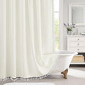 MitoVilla Boho Extra Long Shower Curtain 72 x 96,Ivory Modern Farmhouse 96 inch XL Polyester Linen Texture Tassel Fabric Shower Curtain Set with Hooks for Cottagecore Country Bathroom Decor,Ivory