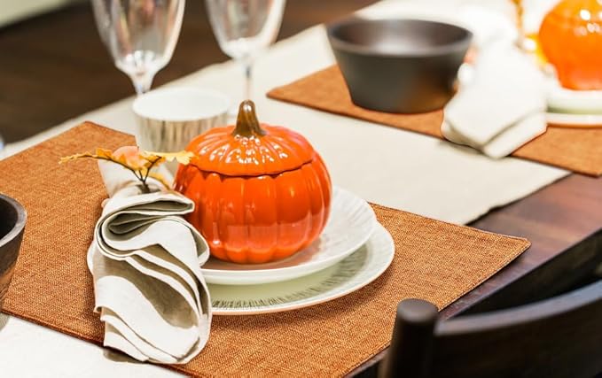 homing Cotton Linen Placemats Set of 8, Cloth Washable Farmhouse Dining Table Mats for Indoors & Outdoors, Easy to Clean, Orange, 13 x 19 Inch